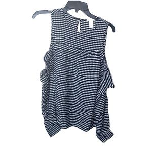 H&M Gingham Cold Shoulder Blouse Black White Size 4